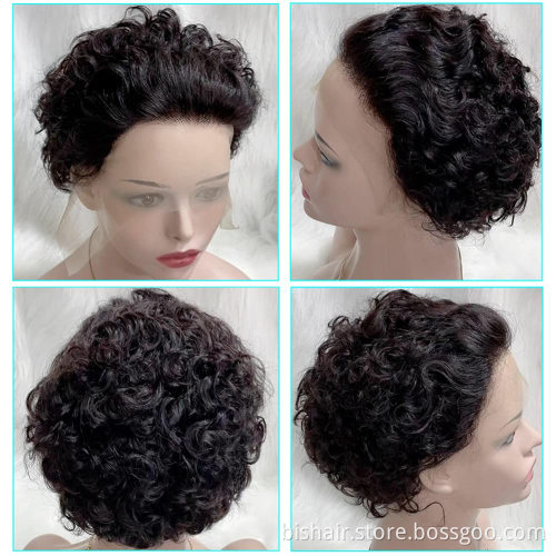 Suitable for ladies short curly hair, front lace 100% human hair wig wig real hair 150% density natural color wholesale